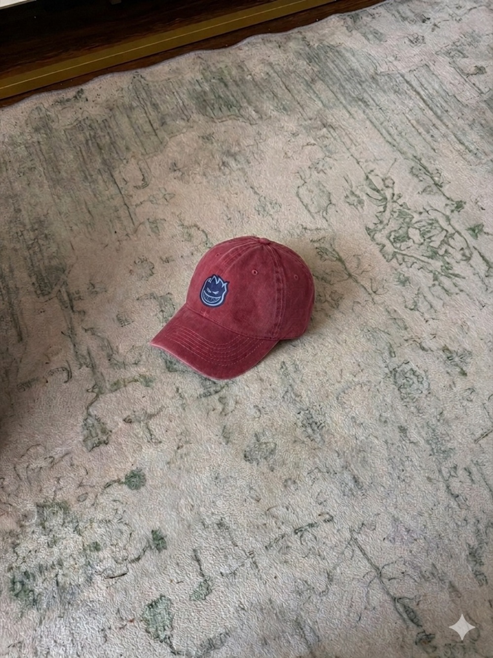 Spitfire Washed Maroon Baseball Cap with Blue Flame Patch